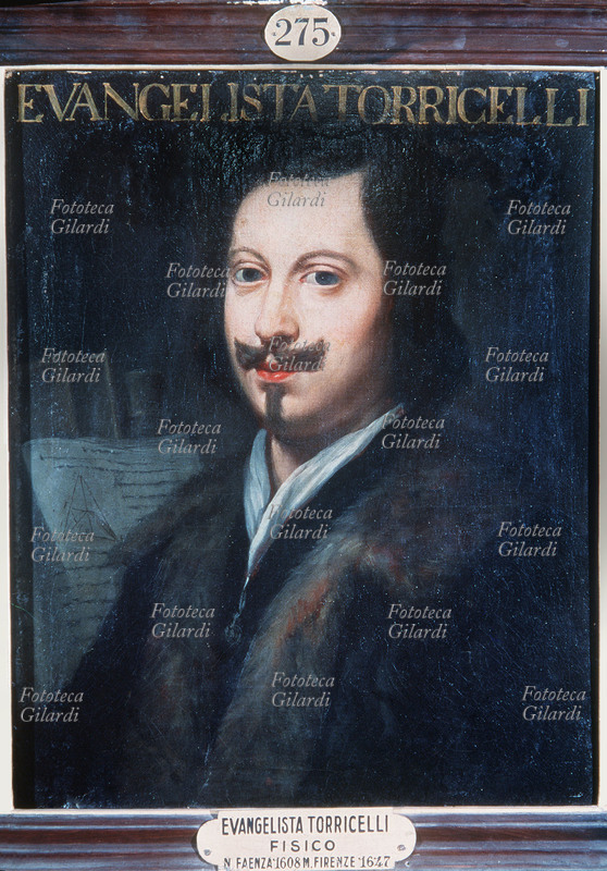 Evangelista TORRICELLI (1608-1647) Fisico faentino, inventò il barometro a mercurio. Ritratto a olio in un dipinto del XVIII secolo.