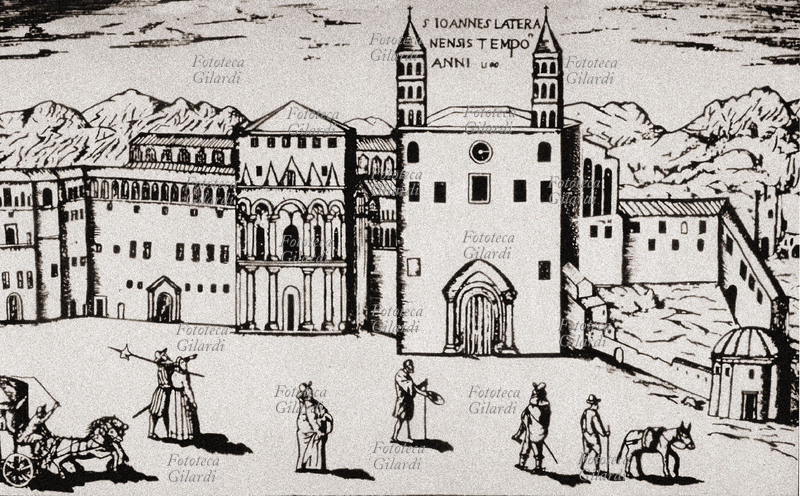 STORIA DELLA CHIESA Il Palazzo del Laterano, residenza abituale dei Pontefici. Stampa del XVI secolo