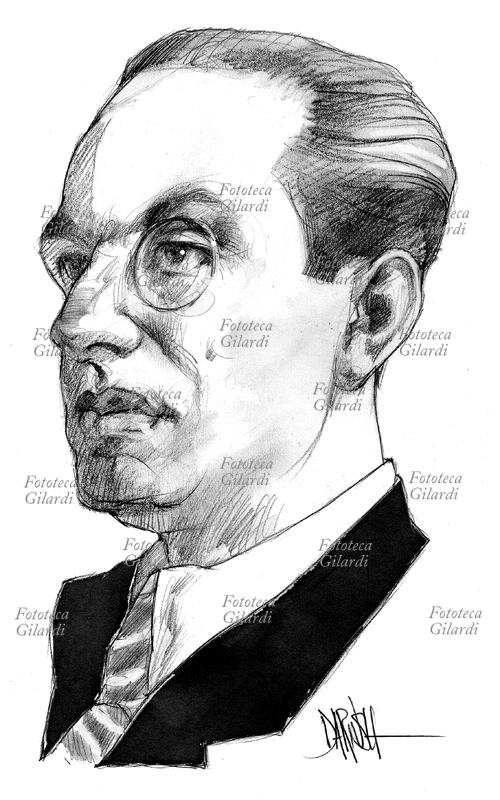 Julius EVOLA (Giulio Cesare Andrea Evola, 1898-1974) filosofo, pittore, poeta, scrittore ed esoterista italiano. Ritratto, illustrazione di Dariush Radpour, disegno a matita lavorato digitale 2004. Questa immagine non può essere utilizzata con tariffa inferiore a € 80,00