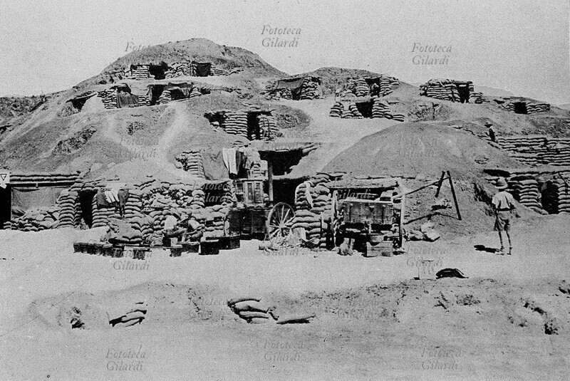 I G.M. PALESTINA rifugi inglesi sulla linea del fronte per la presa di Gerusalemme. Impero ottomano, 1917.