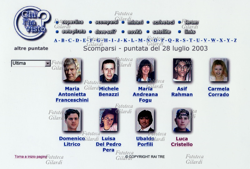 WANTED pagina dal sito collegato al programma televisivo \