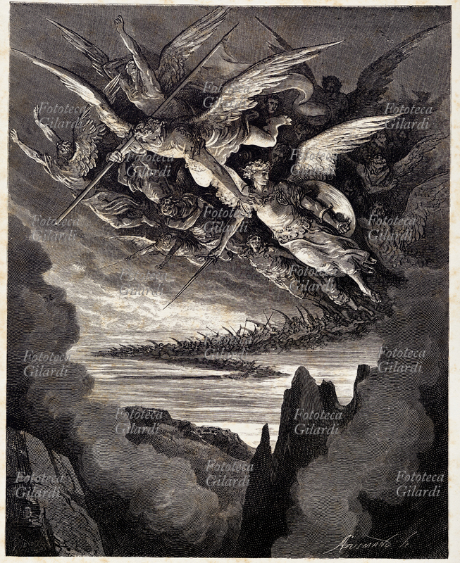 Gustave DORÉ (1832-1883) Angeli. Satana guida la ribellione degli angeli caduti. Illustrazione da \