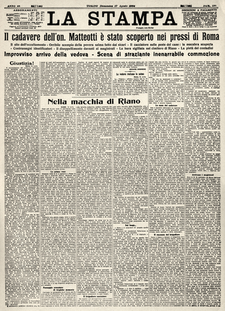 NEWS FIND THE CORPSE MR. MATTEOTTI