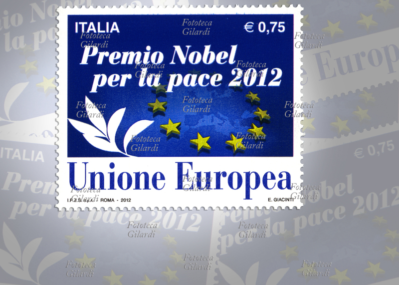 PREMIO NOBEL PER LA PACE 2012 francobollo commemorativo emesso dalle Poste italiane dedicato all\