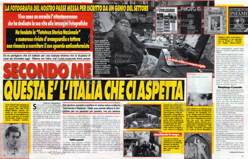 GIORNALISMO Intervista di Gabriele Ferraresi ad Ando Gilardi - doppia pagina giornale \