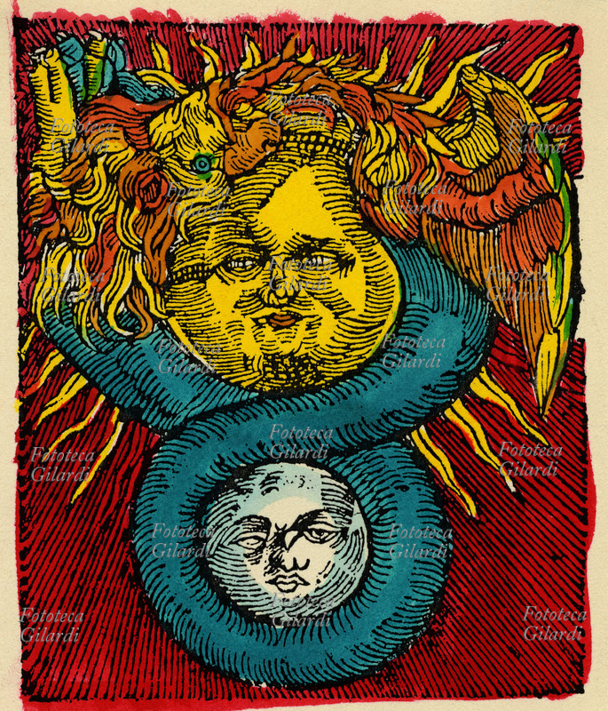 IL SOLE E LA LUNA alchimistici uniti dal Dragone. Incisione tratta dall\