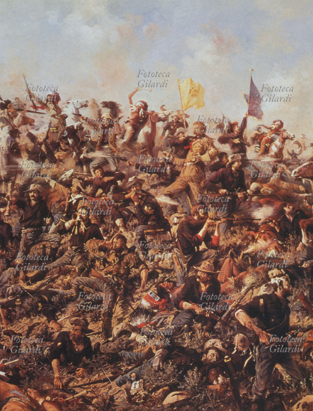 AMERICAN INDIANS General George Armstrong Custer (December 5, 1839 – June 25, 1876) in the center, surrounded by the survivors of the 7th Cavalry, defends himself in vain from the attack of Crazy Horse\