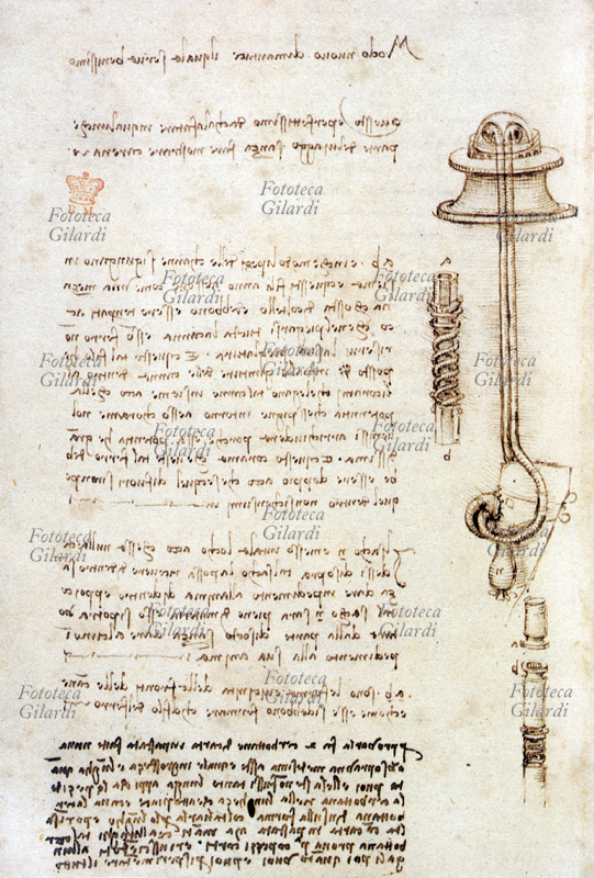 LEONARDO DA VINCI (1452-1519) Schizzo per il funzionamento di un respiratore da palombaro il quale trae l\