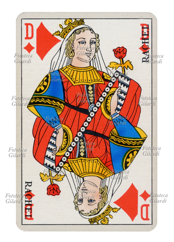 CARTA DA GIOCO Francese. Serie regionale per il gioco a 32 carte chiamato Belote, che mantiene nelle figure Roi, Dame, Valet, i nomi antichi della tradizione: la Donna di Quadri è \
