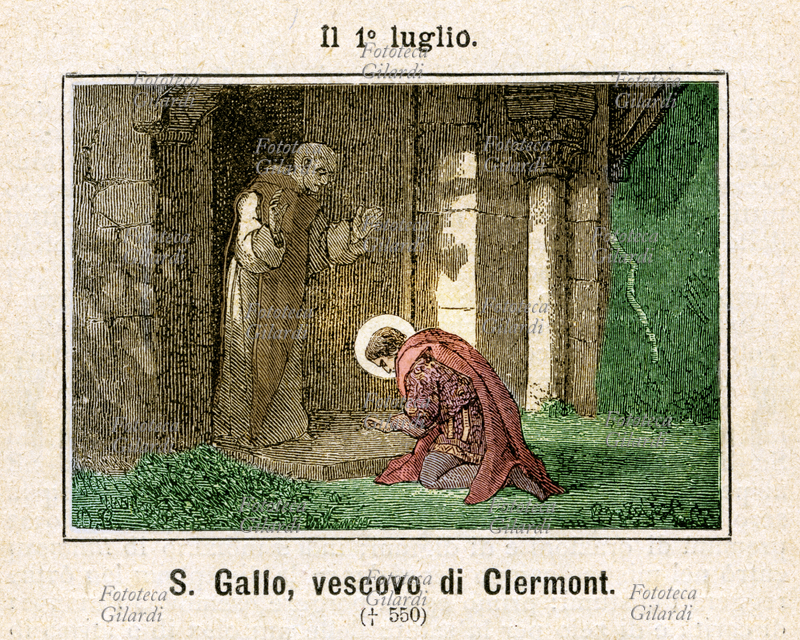 San GALLO (circa 486/526 - 551) Vescovo di Clermont e zio di Gregorio di Tours. Figlio del senatore Giorgio, dimostrò fin da giovanissimo una vocazione alla vita spirituale; quando fu adolescente, vedendo che il padre gli stava adeguatamente combinando un ricco matrimonio, preferì lasciare la casa paterna e presentarsi per prendere l\