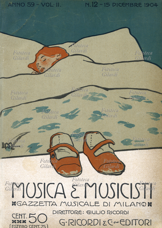 MUSICA Una giovane serenamente addormentata, in fondo al letto le sue scarpette rosse. Copertina per \