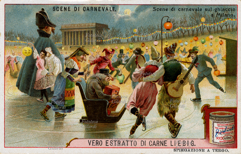 CARNEVALE sul ghiaccio a Milano, festa notturna in costume organizzata nell\