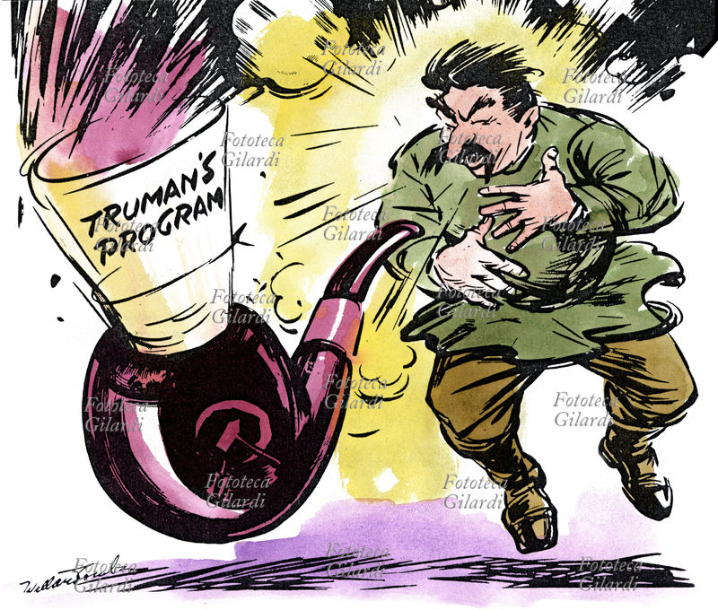 USA Dopoguerra. Caricatura di Stalin in difficoltà dopo l\