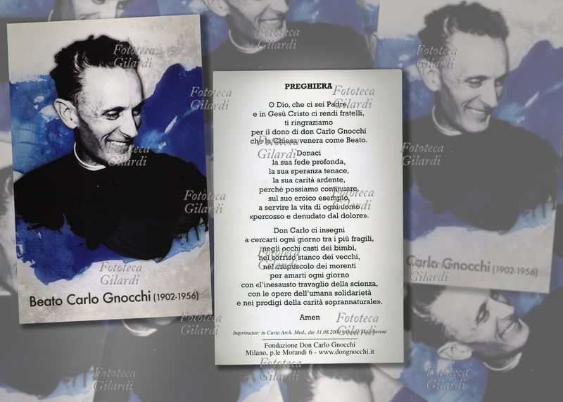 Carlo GNOCCHI (1902 - 1956) presbitero, educatore e scrittore italiano. Immaginetta devozionale con preghiera, stampata e diffusa in occasione della beatificazione avvenuta con rito presieduto dall\
