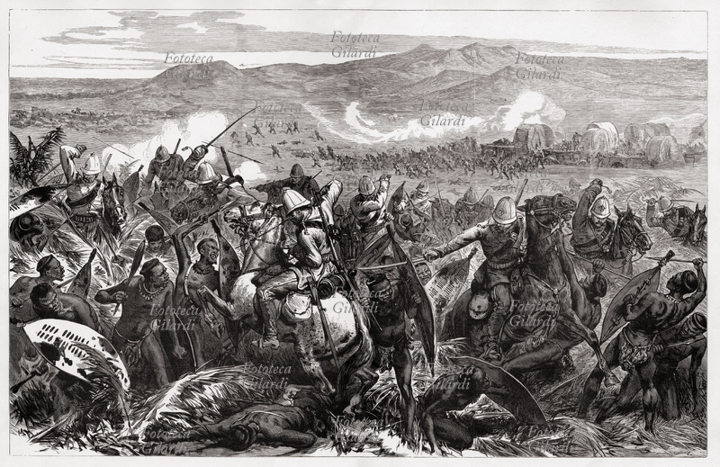 COLONIALISMO Guerra Anglo-Zulu - La battaglia finale di Ginghilovo. Illustrazione tratta dal quotidiano inglese \
