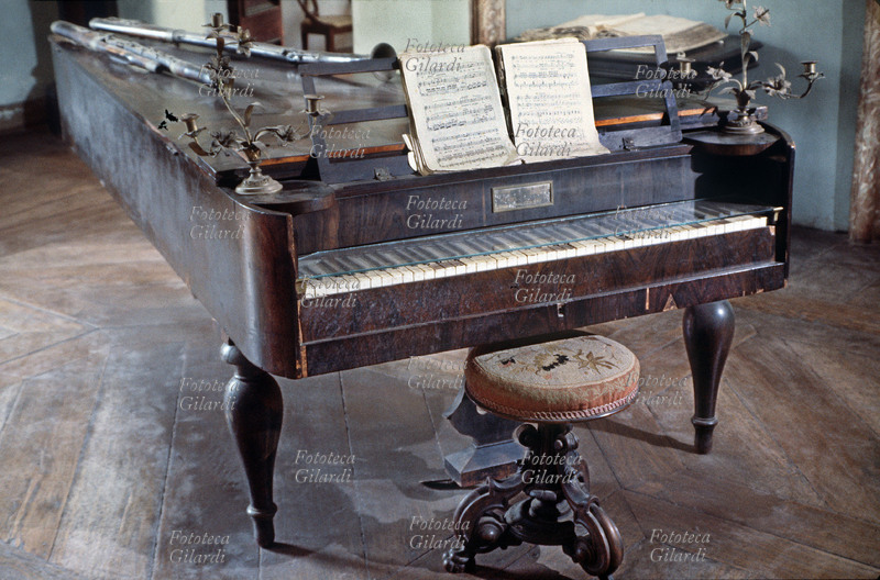 MUSICA Strumenti musicali. Pianoforte a coda esposto in un museo. XIX secolo.
