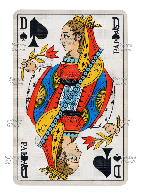 CARTA DA GIOCO Francese. Serie regionale per il gioco a 32 carte chiamato Belote, che mantiene nelle figure Roi, Dame, Valet, i nomi antichi della tradizione: la Donna di Picche è \
