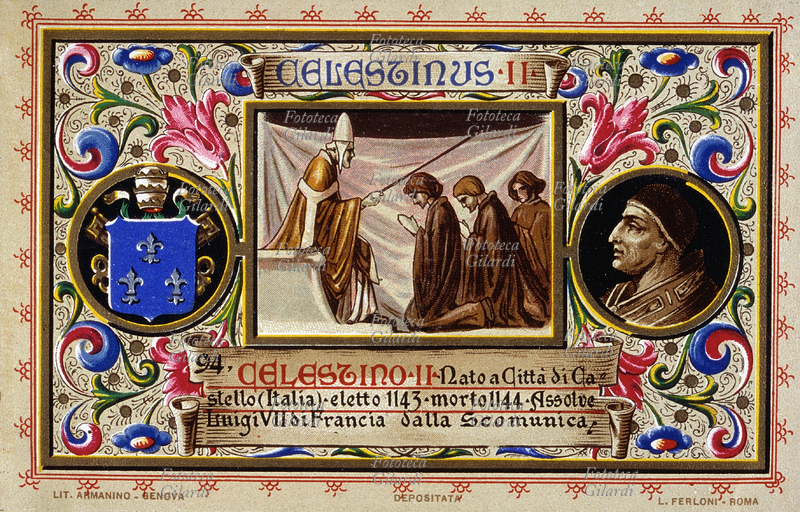 PAPA CELESTINO II (1080/1090 – 8 marzo 1144), al secolo Guido Guelfuccio de Castello, nato a Città di Castello, eletto 165° papa della Chiesa cattolica il 26 settembre 1143. Nell\