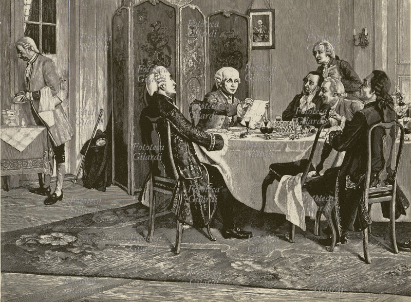 Emmanuel KANT (1724-1804) a tavola con alcuni amici. Fu per alcuni considerato il massimo filosofo dell\