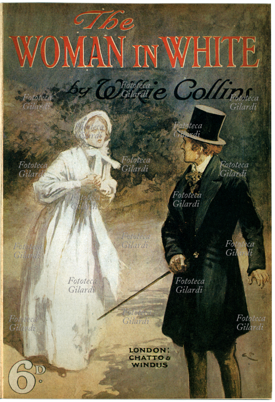 Wilkie COLLINS (8 gennaio 1824 – 23 settembre 1889) copertina de "The Women in White" (La donna in bianco), romanzo pubblicato in Inghilterra nel 1859 a puntate sul periodico londinese "All the Year Round", il cui direttore era Charles Dickens. Edizione tascabile economica Chatto & Windus, Londra, fine del XIX secolo