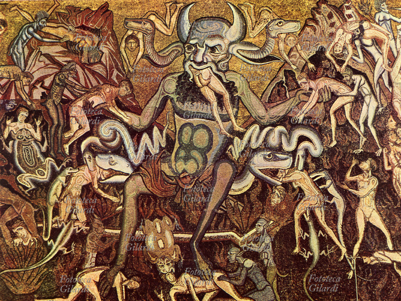 Satana DEVILS and the damned ones of hell. Representing press a detail of the rinascimentale mosaic that adorns the time of the Baptistry of Florence.
