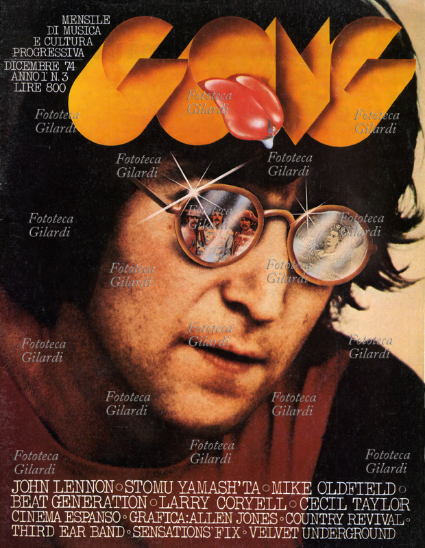 John LENNON (1940-1980) Copertina dedicata a John Lennon della rivista Gong, mensile di musica e cultura progressiva. Dicembre 1974. Anno 1, n° 3.
