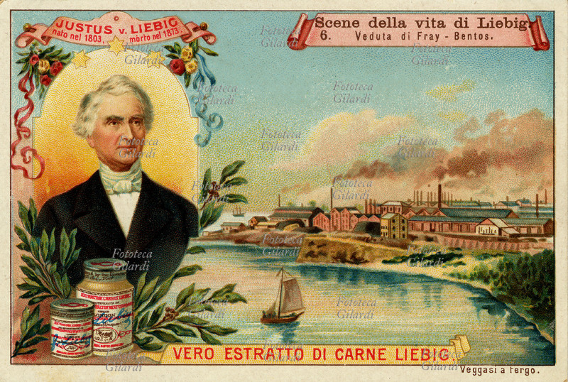 Justus LIEBIG (1803-1873) proseguendo le ricerche chimiche in ambito alimentare, studiò il sistema di estrarre dalla carne i costituenti essenziali e di conservarli allo stato solubile ed inalterabile, per consentire a tutto il mondo di usufruire delle enormi risorse di bestiame dell\