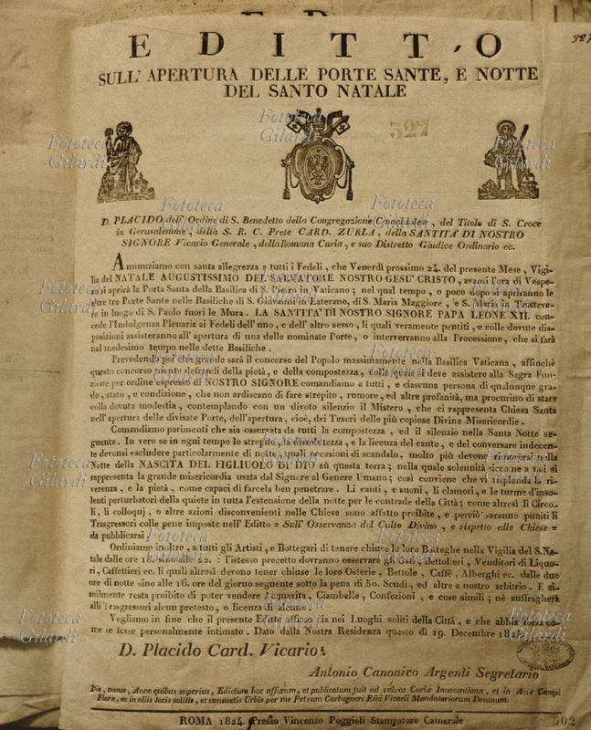 ANNO SANTO 1825 Editto, disposizioni di Papa Leone XII (Annibale della Genga 1760-1829, Papa dal 1823) per l\