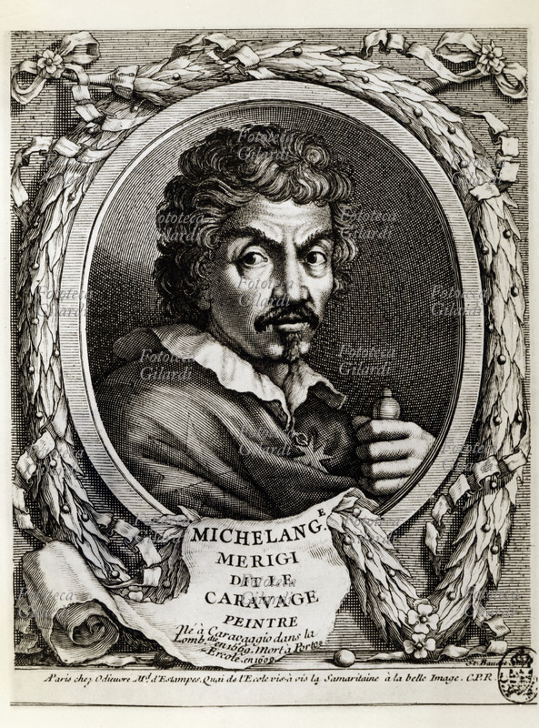 CARAVAGGIO (Michelangelo Merisi 1573-1610) ritratto in una incisione del XVIII secolo.