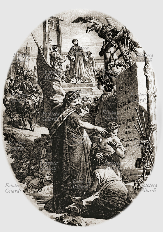 Felice ORSINI (1819-1858) patriota e scrittore italiano. Stampa celebrativa in memoria della decapitazione, XIX secolo