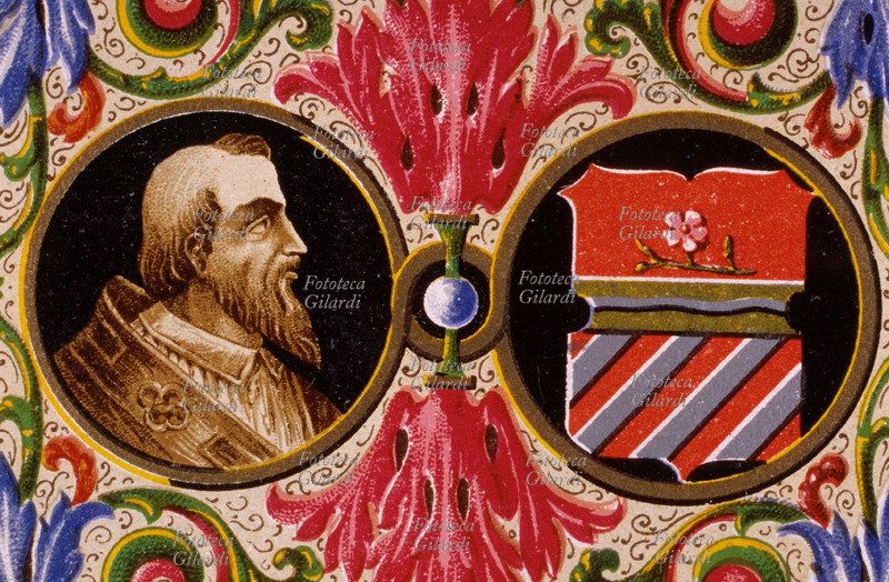 PAPA URBANO VII (1521-1590) al secolo Giovanni Battista Castagna, nato a Roma, eletto nel 1590. Governò la Chiesa per 13 giorni. Ritratto, dettaglio da una cartolina cromolitografica della \