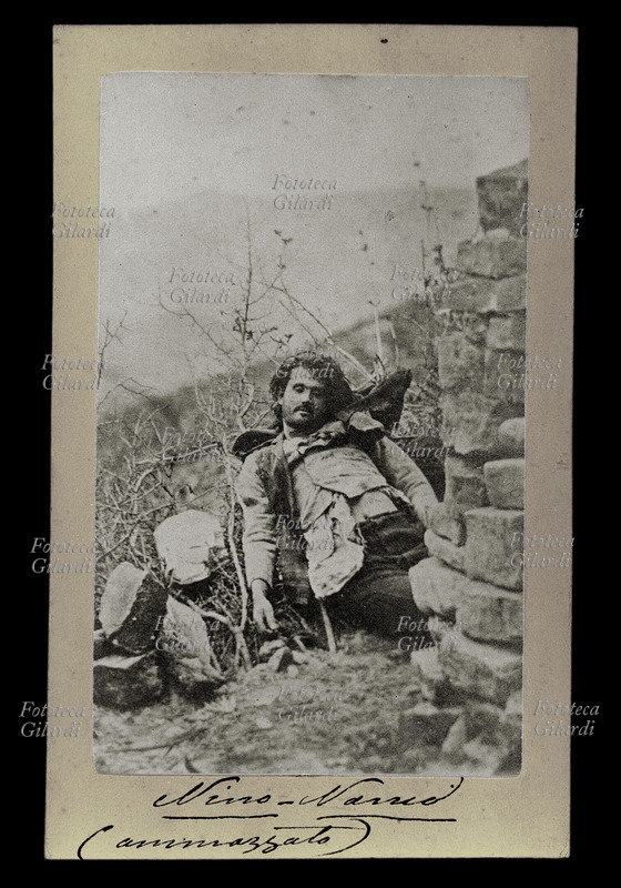 BRIGANDS Italy 1860. Portrait of the corpse of the Giuseppe brigand di Nicholas Summa, saying Ninco Nanco. Identifying photography of the age.