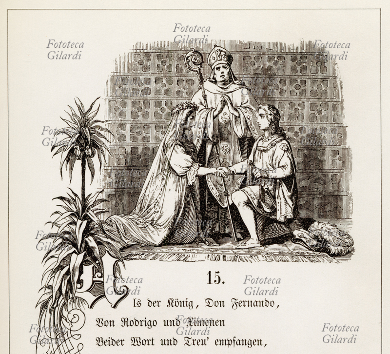 Guillén de CASTRO (1569-1631) Matrimonio di Rodrigo Díaz conte di Bivar (Ed Cid) con Jimena, illustrazione da \