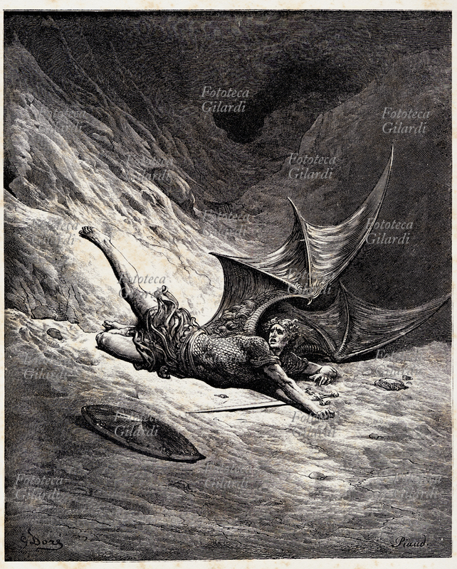 Gustave DORÉ (1832-1883) Satana ferito nella aspra battaglia con l\