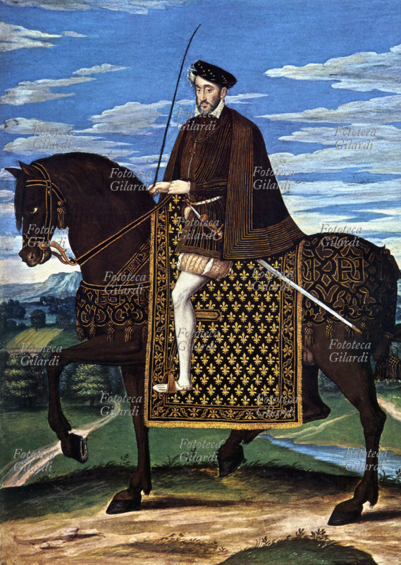 ENRICO II DI VALOIS (31 marzo 1519 – 10 luglio 1559) Ritratto equestre di Enrico II di Valois, che sposò Caterina de\