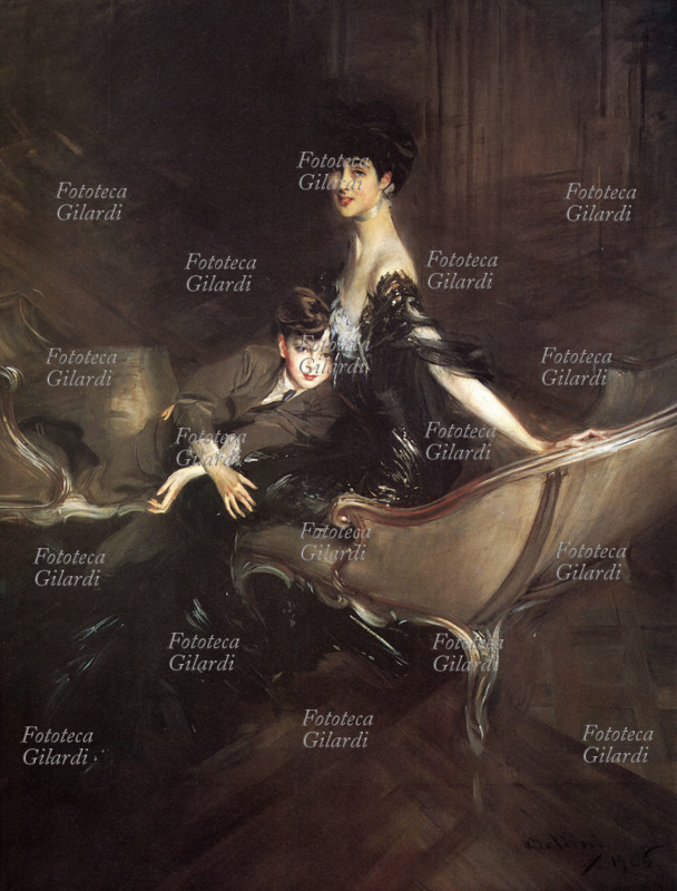 Giovanni BOLDINI (1845-1931) Consuelo Vanderbilt duchessa di Marlborough con suo figlio Lord Ivor Spencer-Churchill. Dipinto, 1906