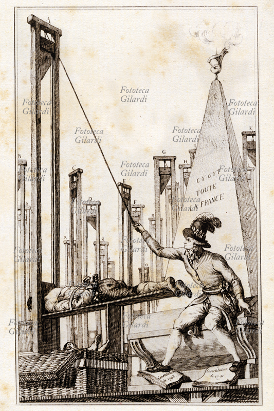 FRENCH REVOLUTION “Robespierre guillotine the executioner”, it prints satirica of Anonymous person against Robespierre who “guillotine the executioner after to have made guillotine all France”