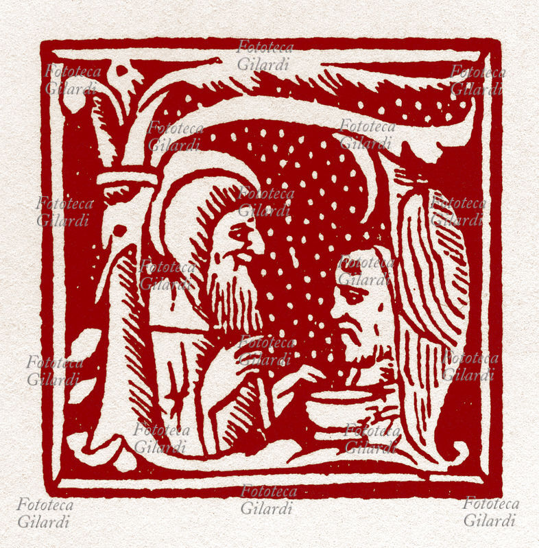 CAPOLETTERA L illustrato con scena mistica. Xilografia , Venezia XVI secolo