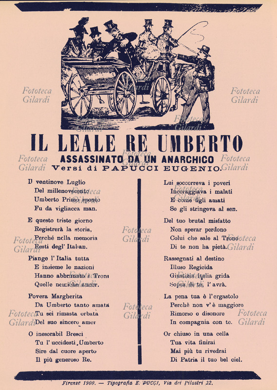 UMBERTO I di Savoia (1844-1900) Foglio volante con parole della canzone di Eugenio Papucci che narra dell\
