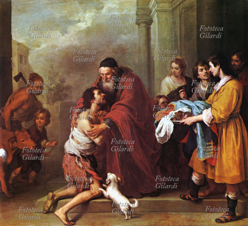 Bartolomé MURILLO (1º gennaio 1618 – 3 aprile 1682) Il ritorno del figliuol prodigo. Dipinto, Spagna XVII secolo.