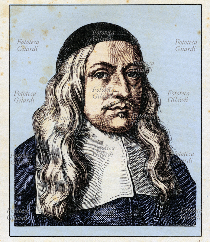 Hermann CONRING (1606-1681) Giurista, economista e medico tedesco, è considerato uno dei fondatori della storia del diritto germanico, ma il suo apporto è stato notevole anche nella letteratura medica e nel diritto pubblico. Ha contribuito alla pace di Münster con uno scritto anonimo in difesa delle Chiese protestanti. Ritratto, versione colorata di una incisione di Hugo Bürkner (1818-1897), Germania 1854