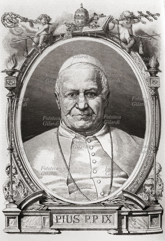PAPA PIO IX ( 1792-1878) Giovanni Maria Mastai Ferretti, nato a Senigallia, eletto nel 1846. Ritratto in una incisione commemorativa della morte, 7 febbraio 1878