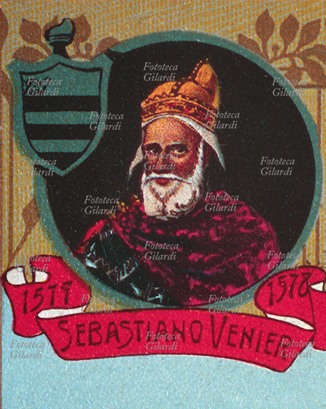 VENEZIA ritratto del Doge Sebastiano Venier, dettaglio di cartolina postale cromolitografica (vedi intero #27968), Venezia 1905 circa
