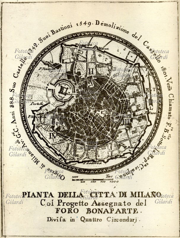 MILANO Pianta della città di Milano divisa in quattro Circondari col progetto assegnato all\
