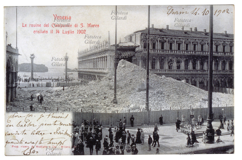 VENEZIA Le rovine del campanile di San Marco, crollato il 14 luglio 1902. Cartolina postale fotocollografica d\