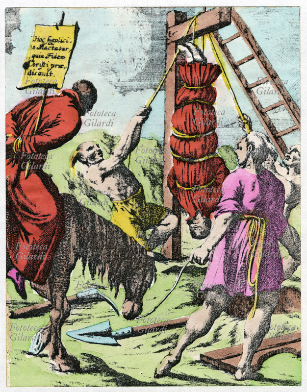 GESUITI, martirio e derisione di due religiosi impegnati in una missione in Sud America. Dal volume \