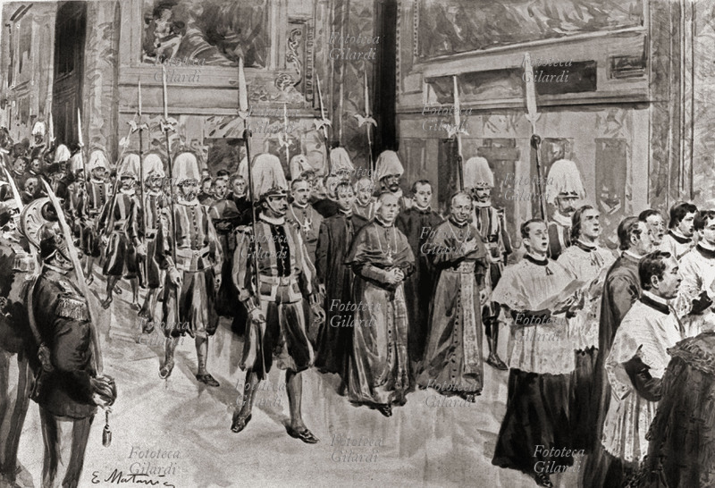 ITALIA Conclave in Vaticano: la processione dei Cardinali che vanno a chiudersi in Conclave. Sarà poi eletto il Cardinale Giuseppe Sarto, col nome di Papa Pio X., 31 luglio 1903