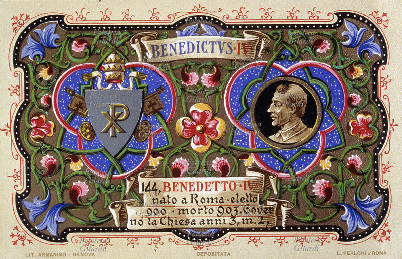 PAPA BENEDETTO IV (? - 903), nato a Roma, eletto nel 900. Governò la Chiesa per 3 anni e 2 mesi. Cartolina cromolitografica n. 144 dalla \