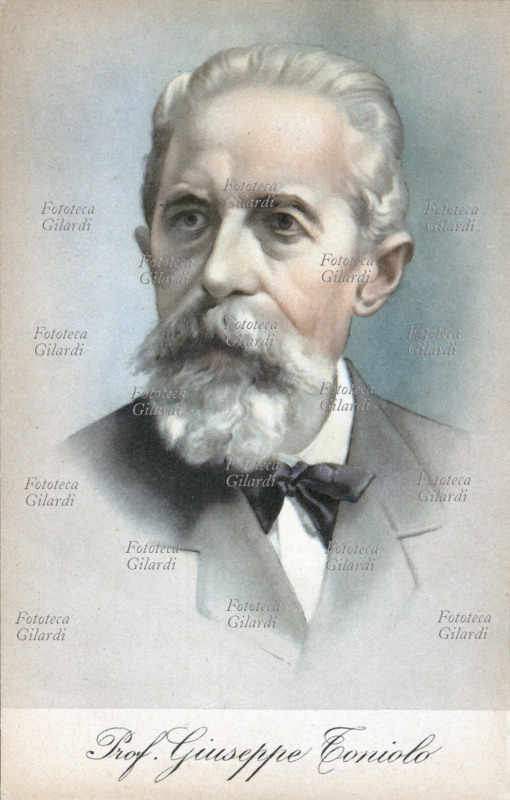 Giuseppe TONIOLO (7 marzo 1845 – 7 ottobre 1918), economista, sociologo e organizzatore cattolico italiano; laureato in giurisprudenza, insegnò in diverse università ma specialmente alla facoltà di Pisa, per 35 anni, fino alla sua morte. Ritratto in un disegno acquerellato dell\