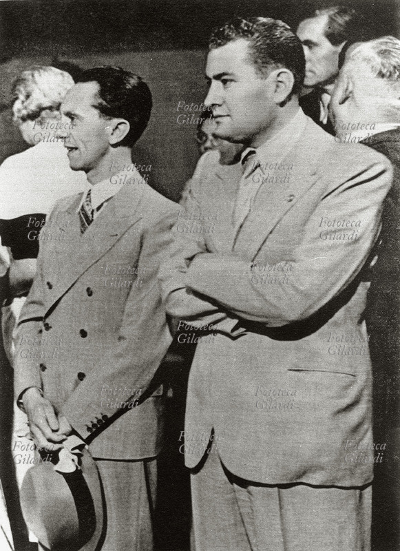 Joseph Goebbels (1897-1945) with Vittorio Mussolini in visit to the cinematographic plants of Berlin, Germany 1937